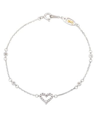 Suzy Levian Sterling Silver Sapphire & Created White Sapphire Heart Station Bracelet