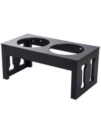 23in Black Modern Decorative Dog Bone Wooden Heavy Duty Pet Food Bowl Elevated Feeding Station