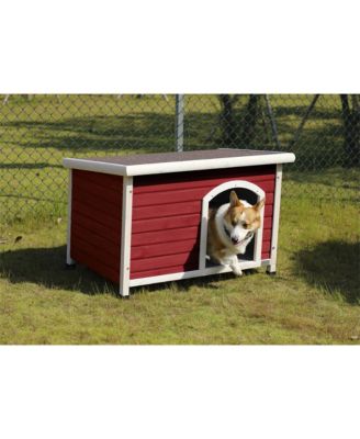 Red Medium Wooden Outdoor Dog House with Adjustable Plastic Feet and Elevated Floor