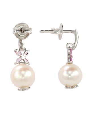 Suzy Levian Sterling Silver Pearl & Sapphire Floral Earrings