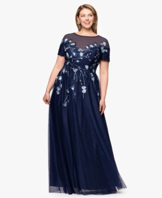 Betsy & Adam - Plus Size Sequin Embellished A-Line Gown