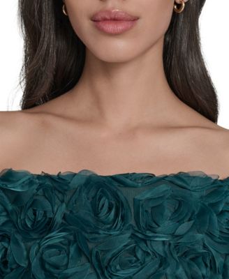 Petite Rosette-Trim Off-The-Shoulder Evening Gown