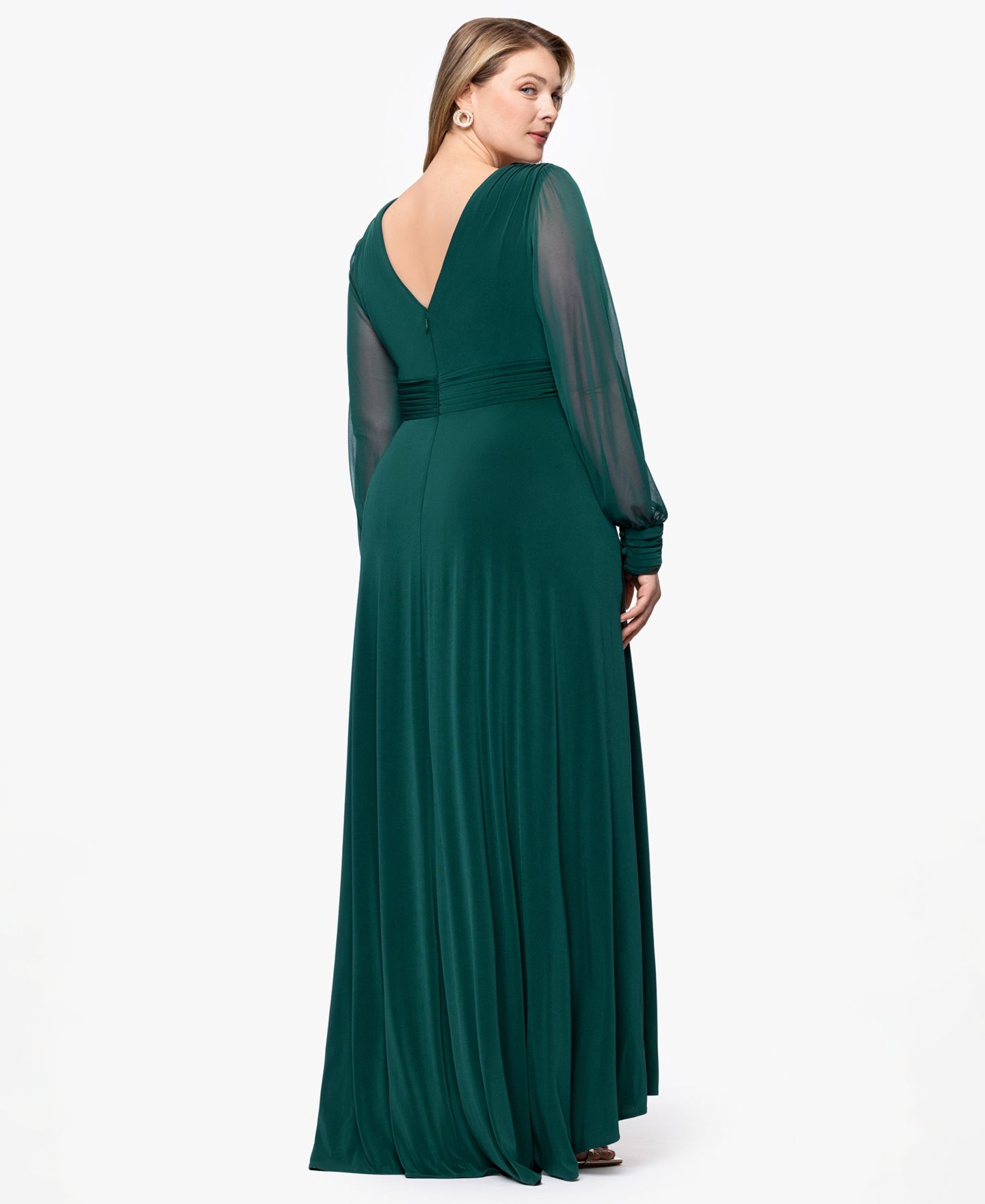 Женское платье Betsy & Adam Plus Size Long Sleeve Chiffon V-Neck A-Line, цвет: Тёмно-зелёный — фото 3