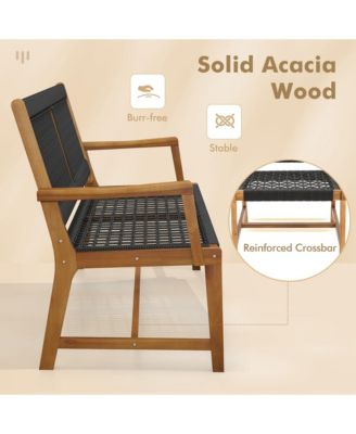Patio 2pcs Acacia Wood Dining Chairs All-Weather Rope Woven Armchairs Outdoor