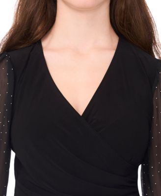 Petite V-Neck Puff Sleeve Wrap Top