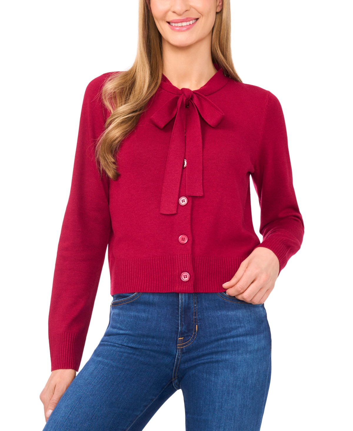 CeCe Women's Tie Neck Cardigan Sweater