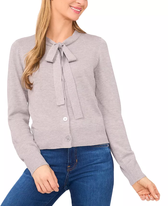 Women's Tie Neck Cardigan Sweater - thumbnail 7