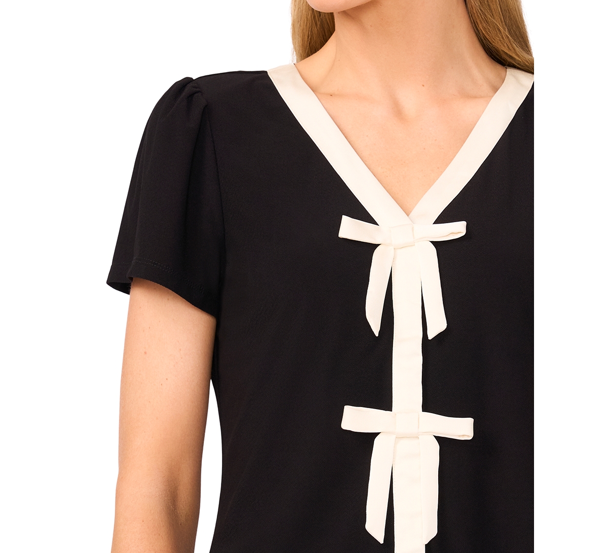 Cece By Cynthia Steffe Cascading Ruffle Knit Top In Black
