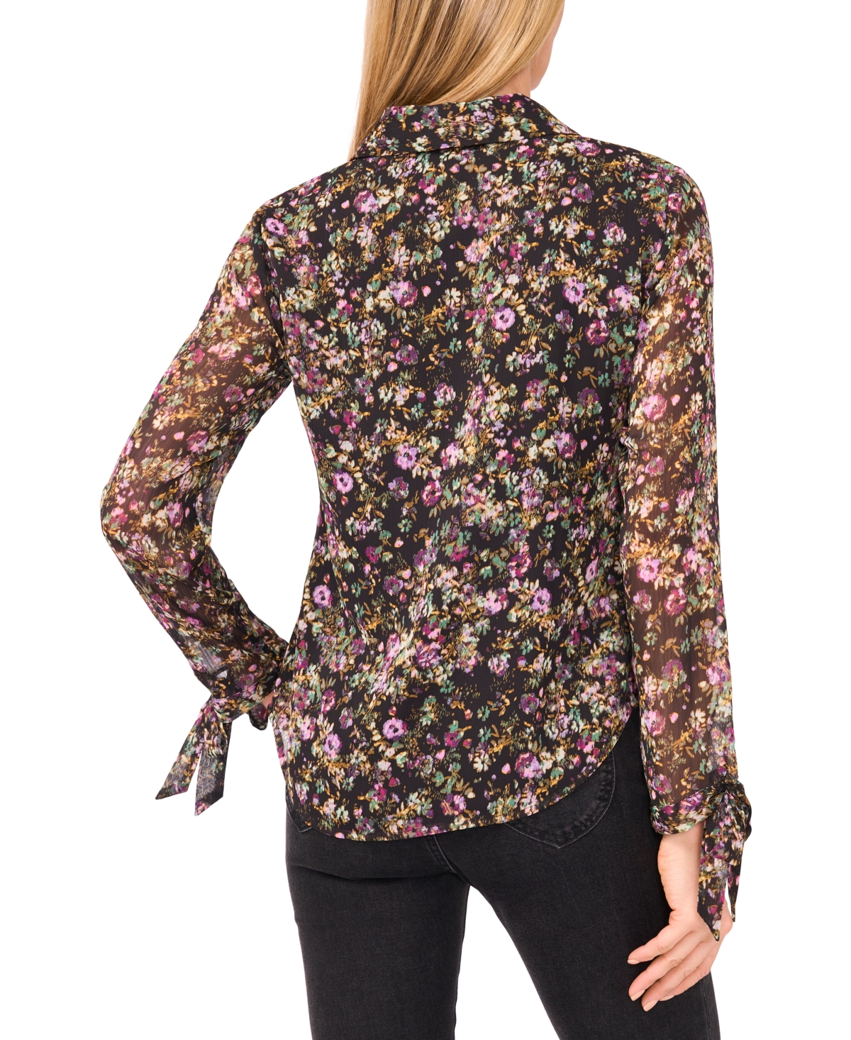 Cece Women's Button Down Tie Cuffs Top In Multi