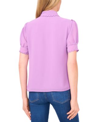 Women's Scalloped Puff-Sleeve Button-Front Top