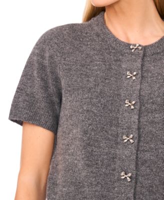 Women's Short Sleeve Bow Button Cardigan Sweater