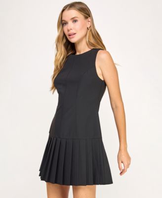Juniors' Pleated Skirt Drop Waist Sleeveless Dress