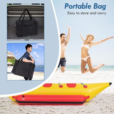 3-Person Inflatable Banana Boat with Electric Air Pump, Carrying Bag, and Repair Kit