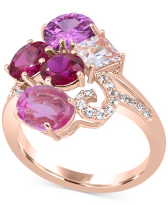 Multi-color 5-1/5 ct. t.w. Statement Ring in 14K Rose Gold Plated Sterling Silver
