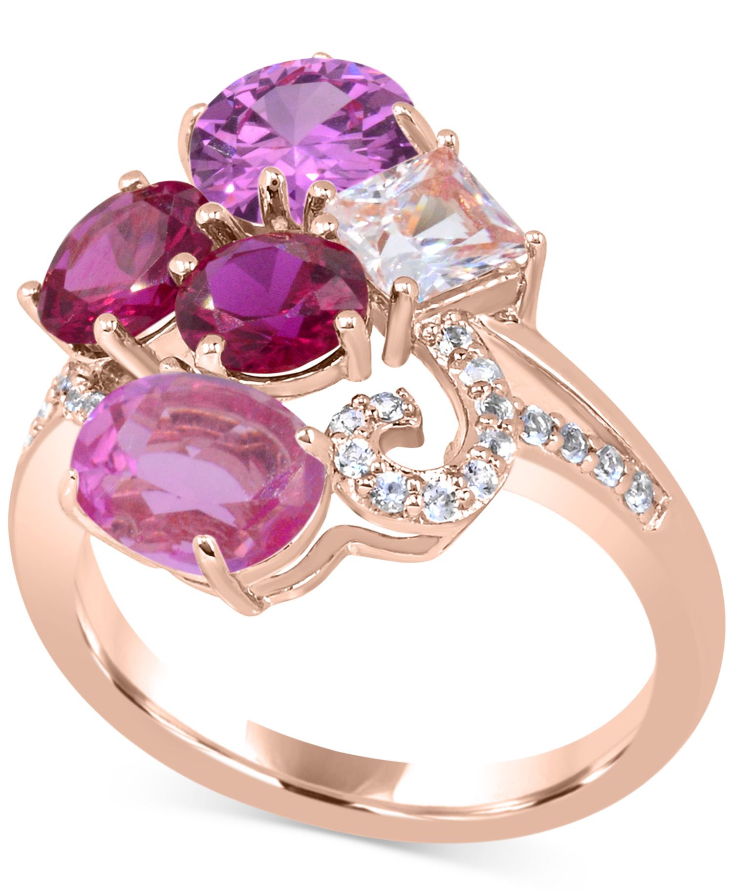 Multi-color 5-1/5 ct. t.w. Statement Ring in 14K Rose Gold Plated Sterling Silver