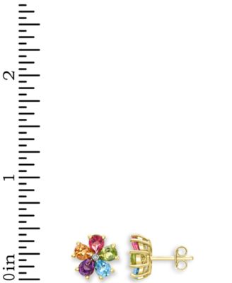 Multi Gemstone: Pink Topaz 5/8 ct. t.w., Peridot 5/8 ct. t.w. ,Blue Topaz 5/8 ct. t. w., Amethyst 5/8 ct. t.w., Citrine 1/2 ct. t.w. and Diamond Accent Flower Stud Earrings in 14K Gold-Plated Sterling Silver