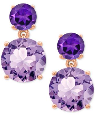  Rose de France 5-5/8 ct. t w. and Amethyst 1-1/3 ct. t.w.Drop Earrings in 14K Gold-Plated Sterling Silver