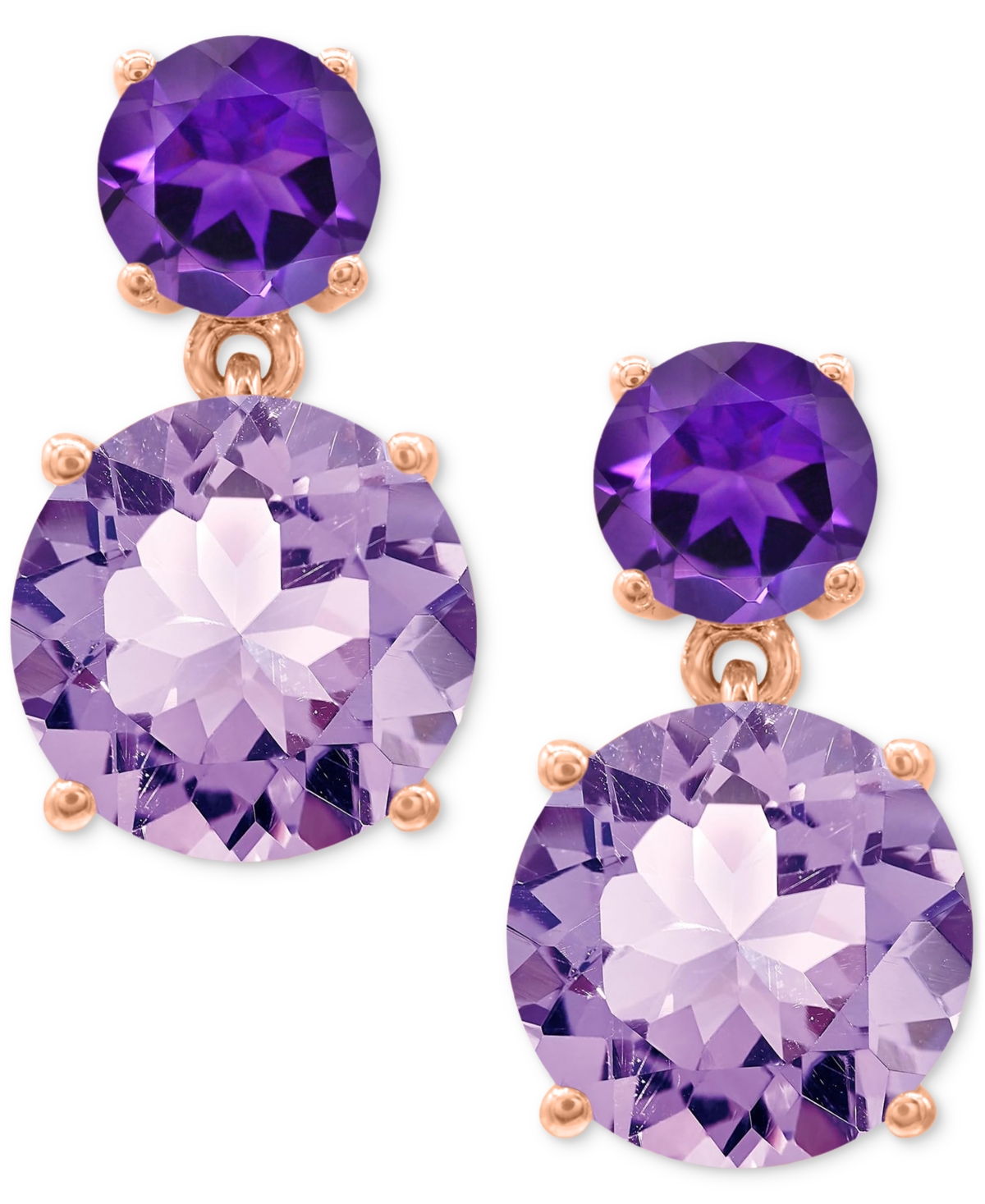 Macy's Rose De France 5-5/8 Ct. T W. And Amethyst 1-1/3 Ct. T.w.drop Earrings In 14k Gold-plated Sterling S In Purple