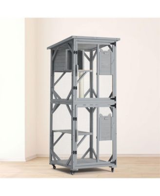 70.9 in. H Outdoor Cat Enclosure on Wheels with Upgraded Resting Box Waterproof Roof in Gray