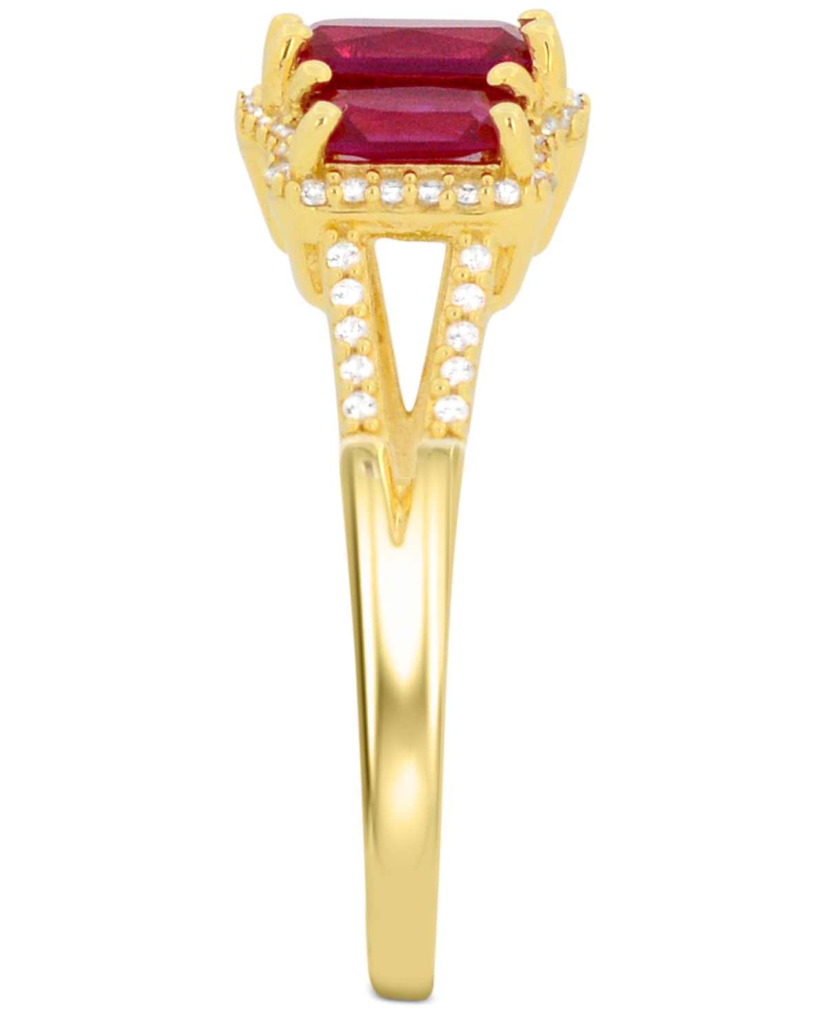 Macy's Lab Grown Sapphire (1-1/3 Ct. T.w) And Lab Grown White Sapphire (1/8 Ct. T.w) Ring In Sterling Silve In Gold