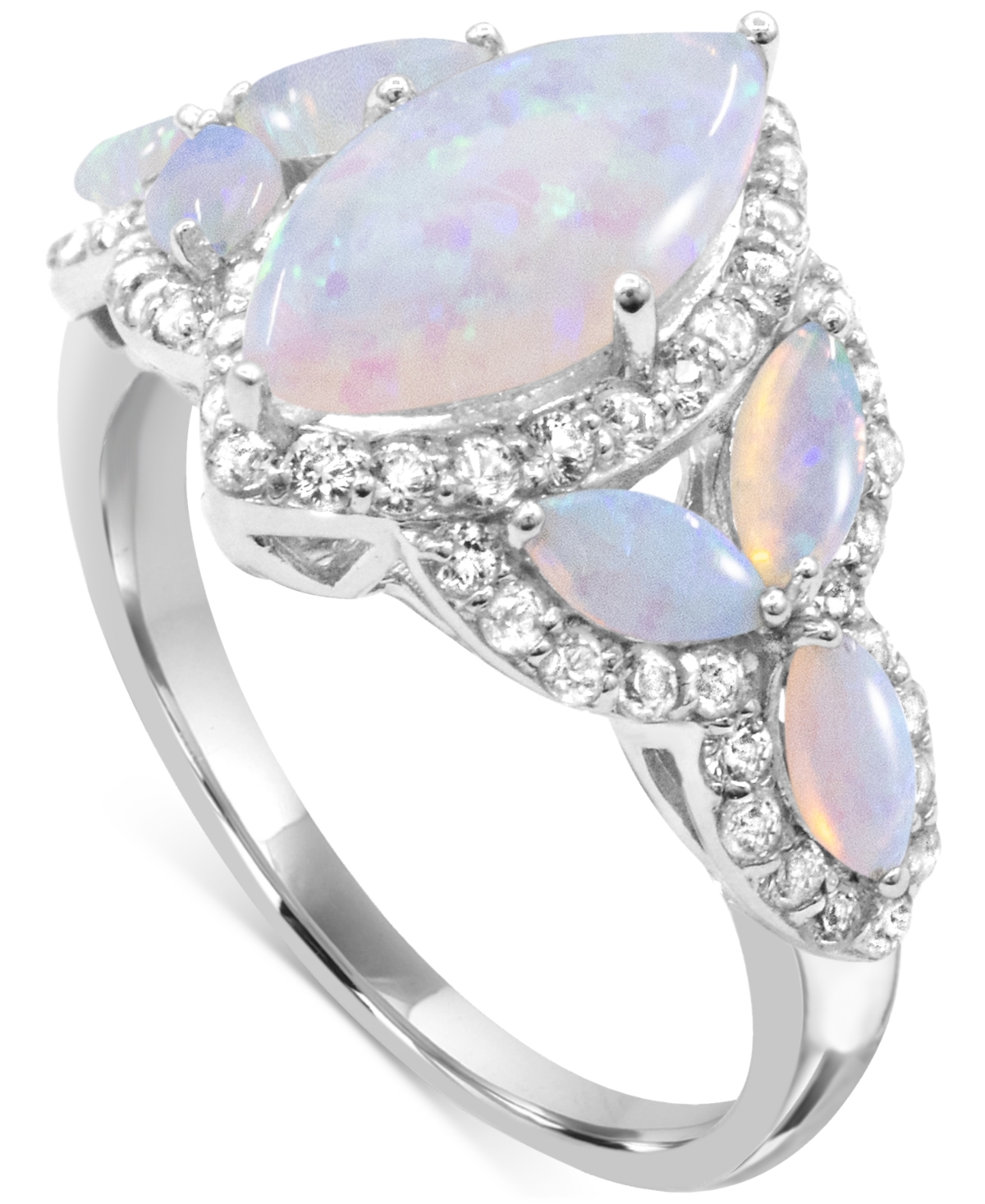 Macy's Lab-created Opal 12 X 6mm And White Topaz 1-1/10 Ct. T.w. Marquise Statement Ring In Sterling Silver In Multi