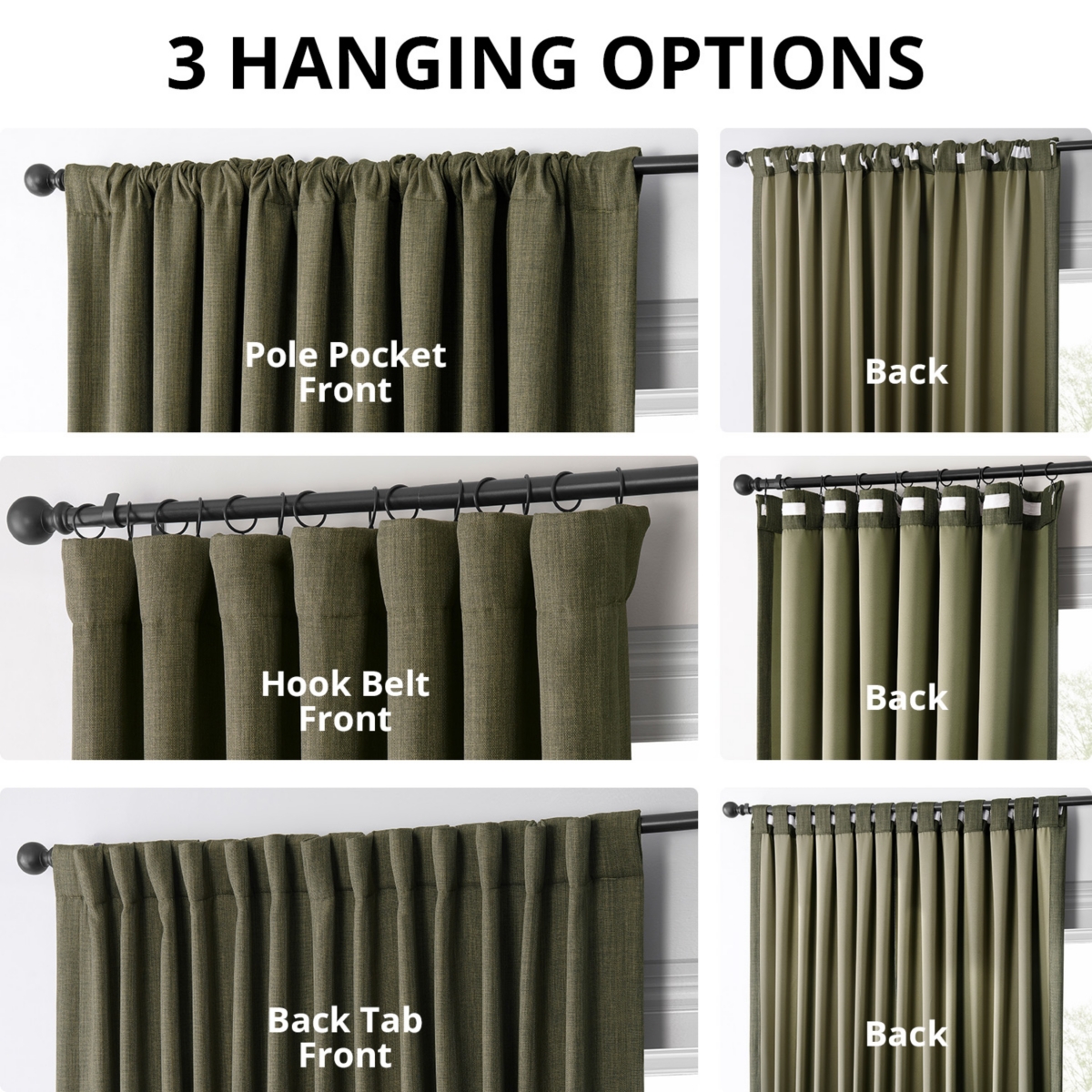 Half Price Drapes Khaki Green Extra Wide Textured Faux Linen Room Darkening Curtain In Green