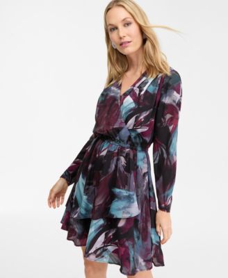 Women's Long-Sleeve Surplice-Neck Midi Dress, Macy's Exclusive