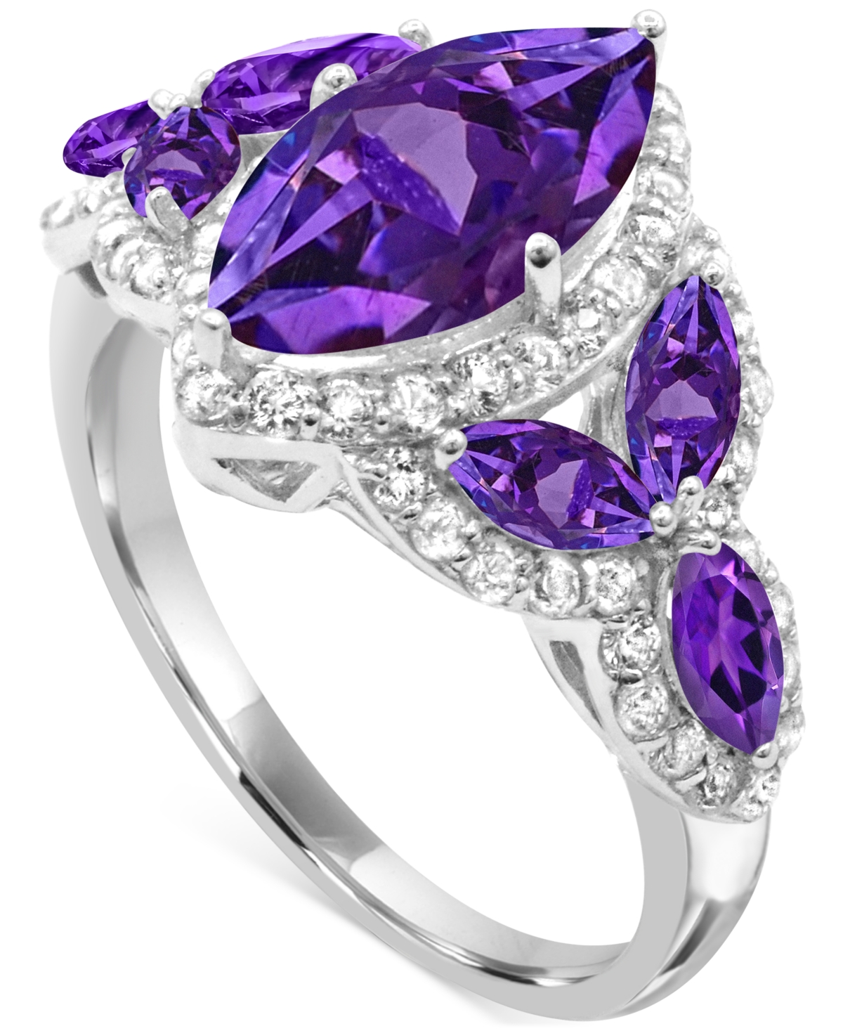 Macy's Lab-created Opal 12 X 6mm And White Topaz 1-1/10 Ct. T.w. Marquise Statement Ring In Sterling Silver In Purple