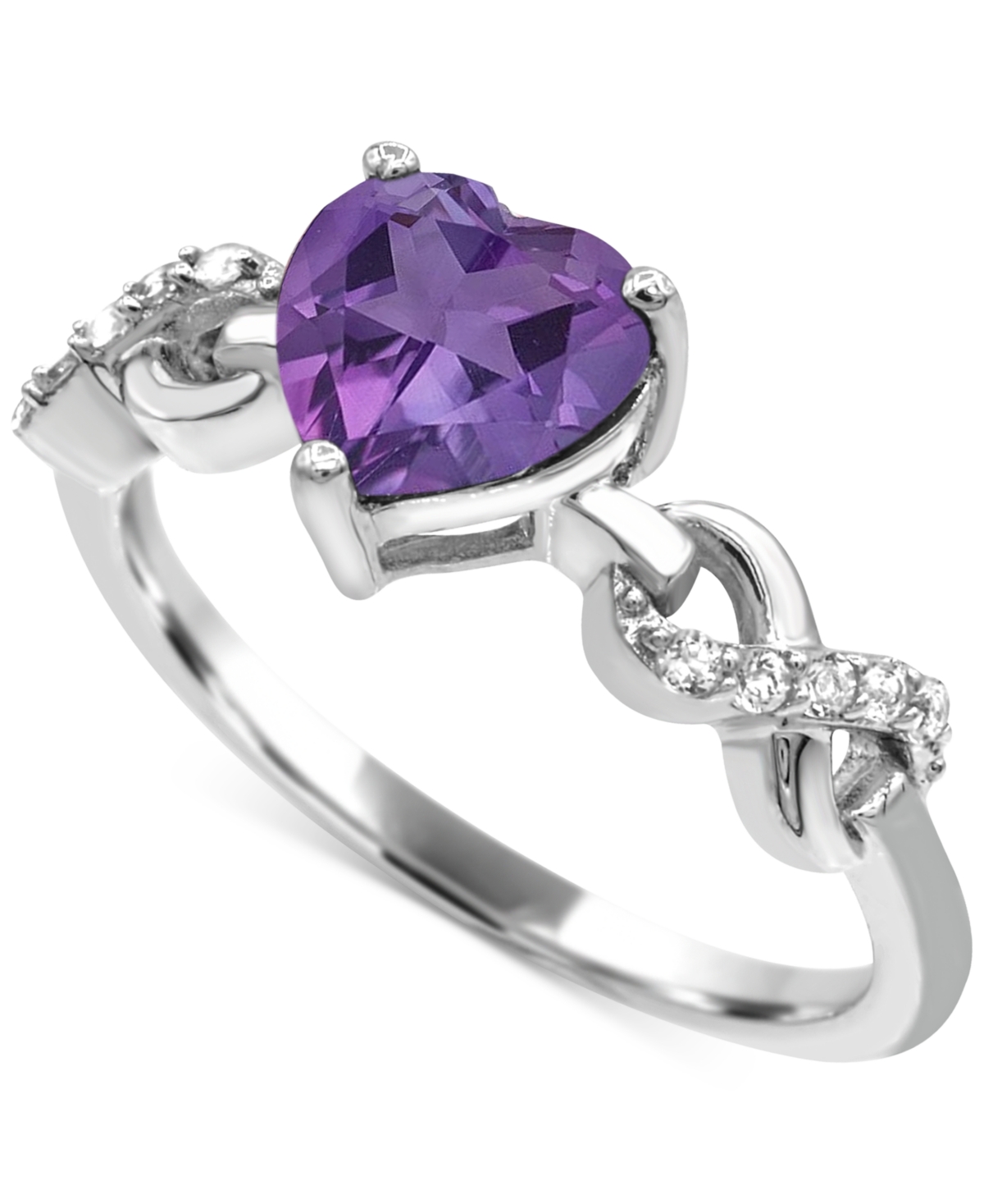 Lab-created Ruby 1-1/3 ct. t.w. and Lab-created White Sapphire 1/5 ct. t.w. Heart Promise Ring in Sterling Silver - Purple