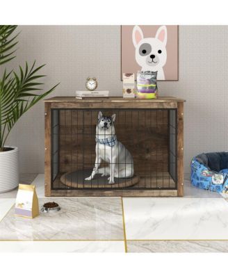 Natural Wooden Dog Crate Indoor Dog Kennel with Double Doors