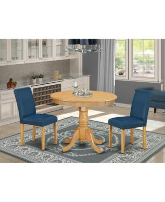 3-Piece Rubberwood, Oak Finish, PU Leather Parson Chairs Dining Room Set