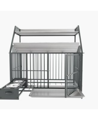 35 in. W x 49 in. H x 24 in. D Large Pet Cage with Storage Rack, Drawers with Stainless Steel Food in Black