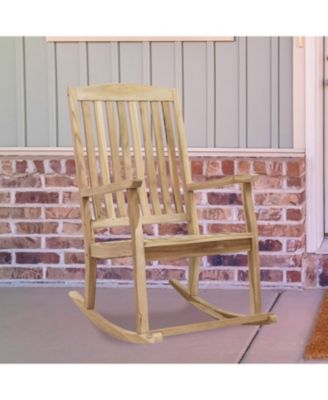 Teak Wood Outdoor Porch Rocking Chair with Slatted Back, 275 lb Capacity, Unfinished