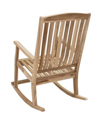 Teak Wood Outdoor Porch Rocking Chair with Slatted Back, 275 lb Capacity, Unfinished
