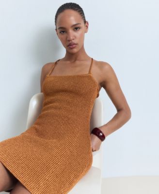 Women's Cross-Back Detail Lurex Knit Dress