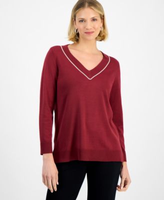 JM Collection - Women's Beaded-Neck Sweater