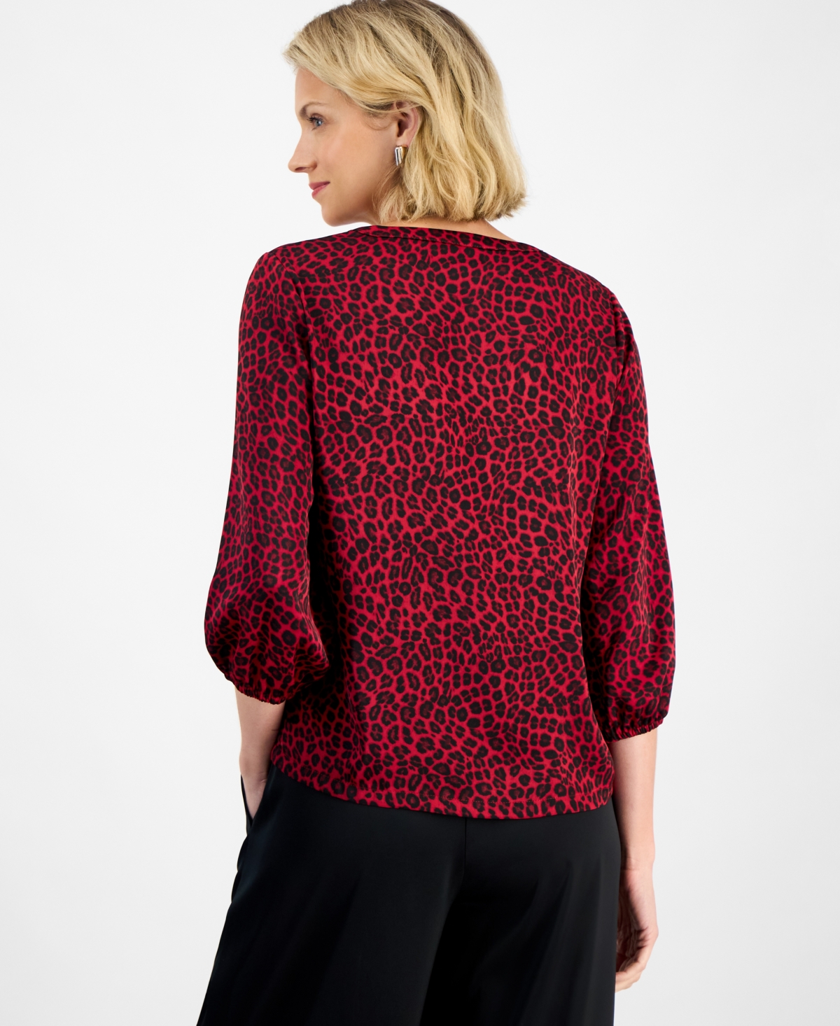 Jm Collection Women's Embellished-neck Cheetah-print Blouse, Macy's Exclusive In Red