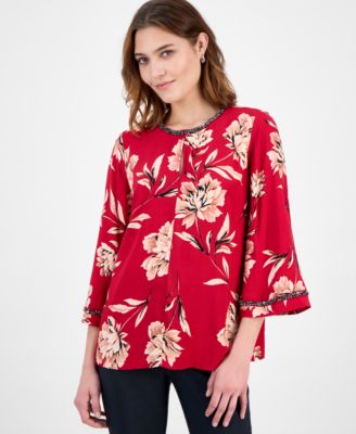 JM Collection - Women's Cora Corsage Rhinestone Top