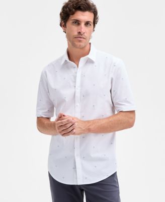 Alfani - Men's Short Sleeve Dobby Geo Print Button-Front Shirt