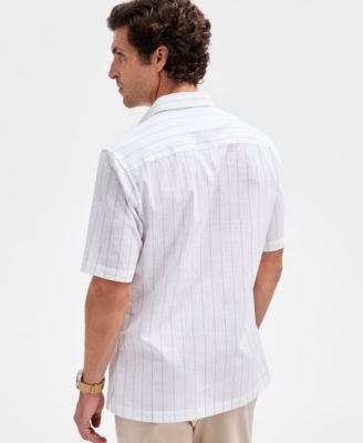 Men's Short Sleeve Poplin Spaced Stripe Button-Front Shirt, Macy's Exclusive