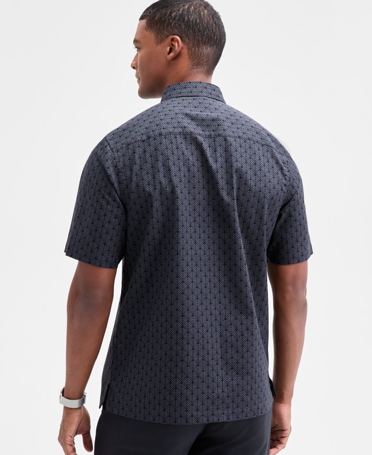 Alfani Men's Finn Short Sleeve Geo Print Button-front Shirt, Macy's Exclusive In Black