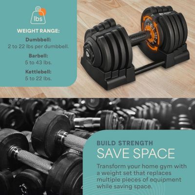 Adjustable Dumbbell 43lb Single – Quick-Change Adjustable Weight with Anti-Slip Handle, Space-Saving Gym Weights for Home Fitness