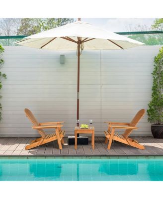 3PCS Eucalyptus Adirondack Chair Set w/ Side Table Outdoor Patio