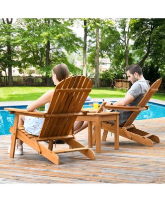 3PCS Eucalyptus Adirondack Chair Set w/ Side Table Outdoor Patio