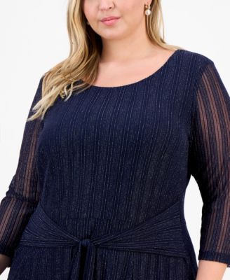 Plus Size Mesh Long-Sleeve Round-Neck Dress