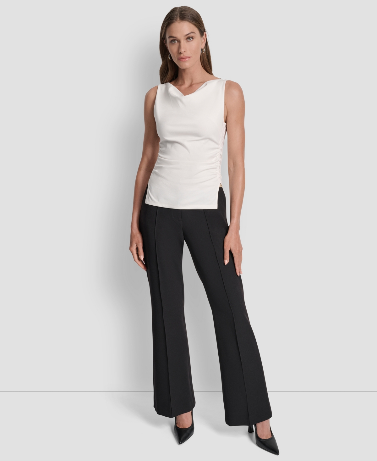 Dkny Petite Ponte Cowl Neck Top In White
