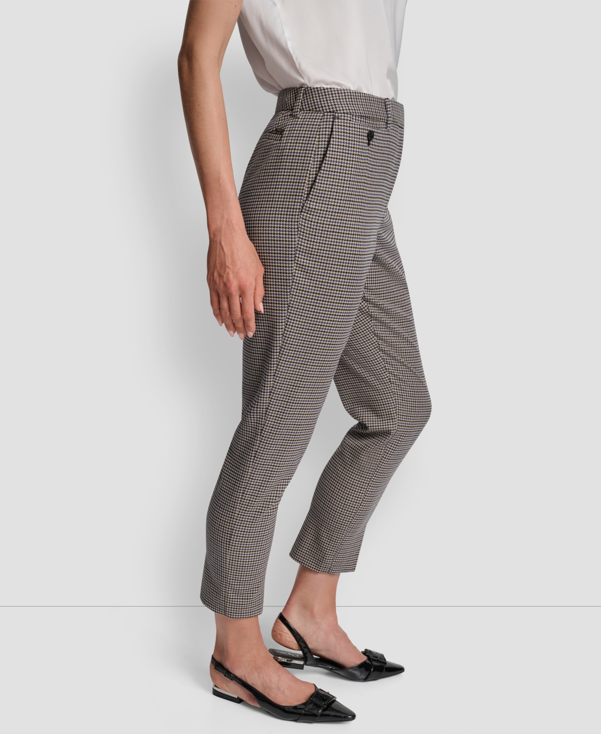 Dkny Petite Houndstooth Ankle Pants In Gray