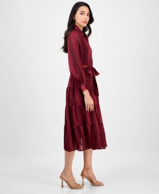 Petite Satin Stripe Tie-Waist Shirtdress