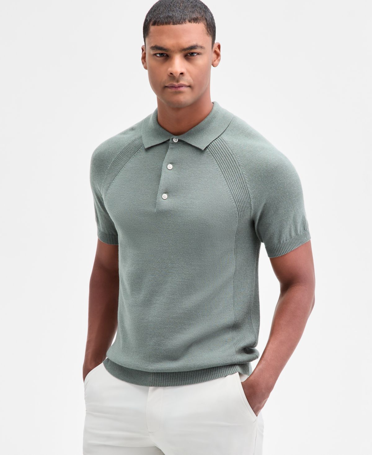Мужской свитер поло из текстурированной шерсти мериноса с коротким рукавом, эксклюзивный Macy's