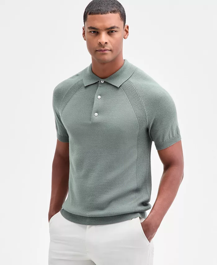 Men's Short Sleeve Textured Merino Polo Sweater - thumbnail 7